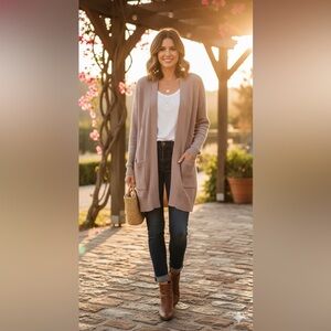 Women's Beige Open-Front Sweater